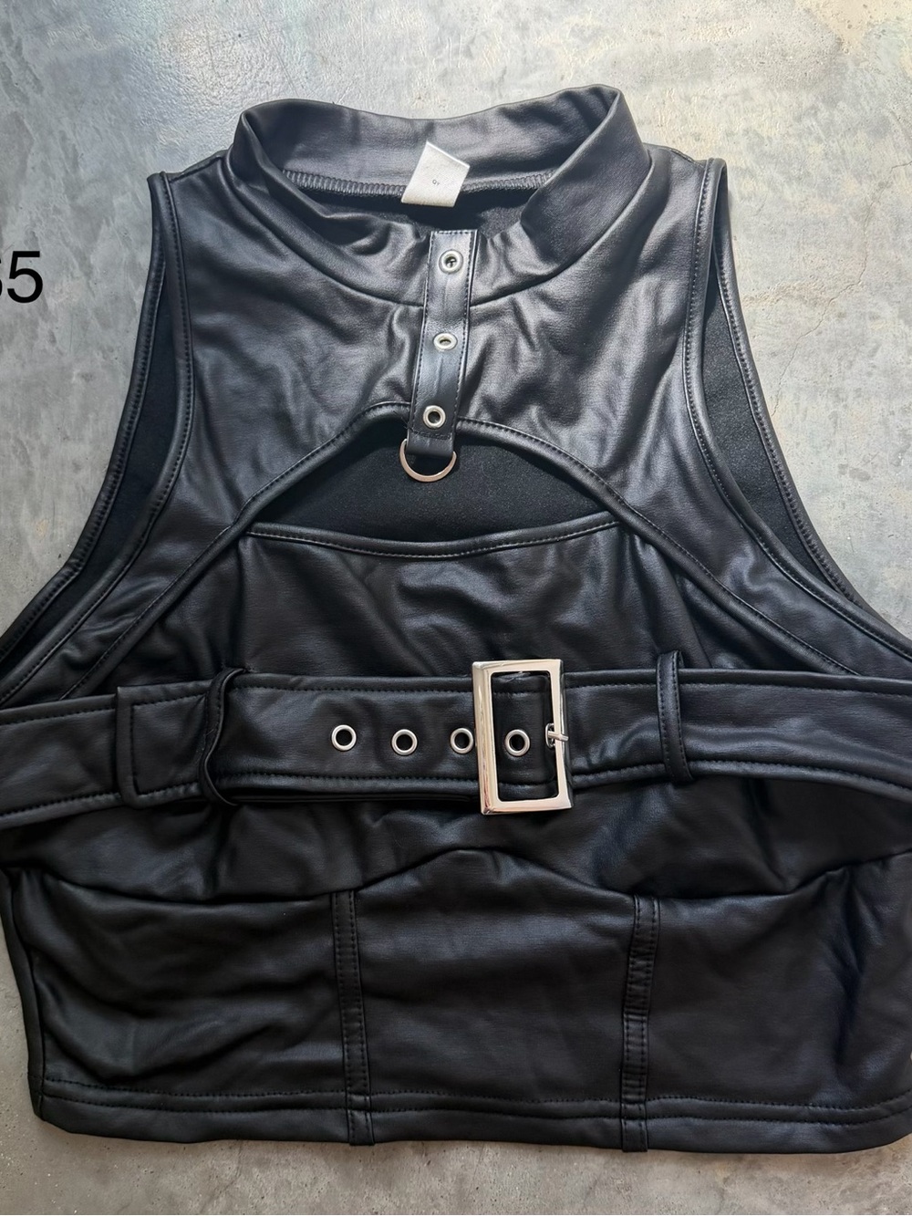 Faux Leather Buckle Crop Tank - Black